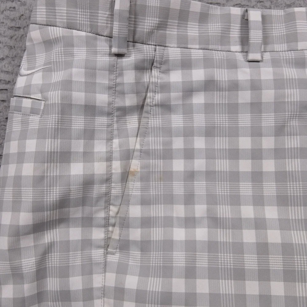 Nike Golf‎ Dri-FIT Shorts Men's 36 Grey White Plaid Gingham Check Performance